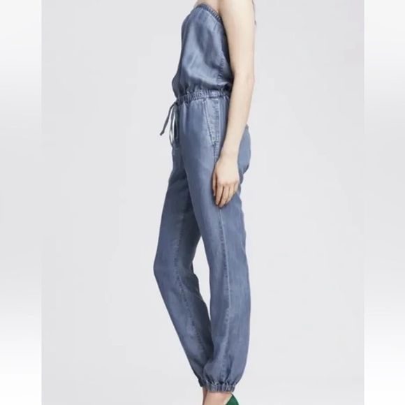 BANANA REPUBLIC DENIM CHAMBRAY STRAPLESS JOGGER ROMPER SIZE 2PETITE - Picture 2 of 16